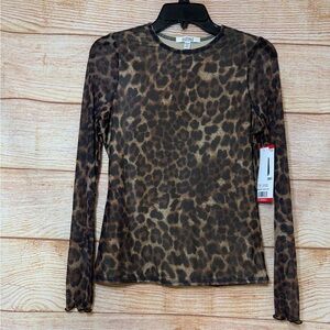Edited‎ by Remi Bader Women's Long Sleeve Mesh Top Size XS Leopard Print